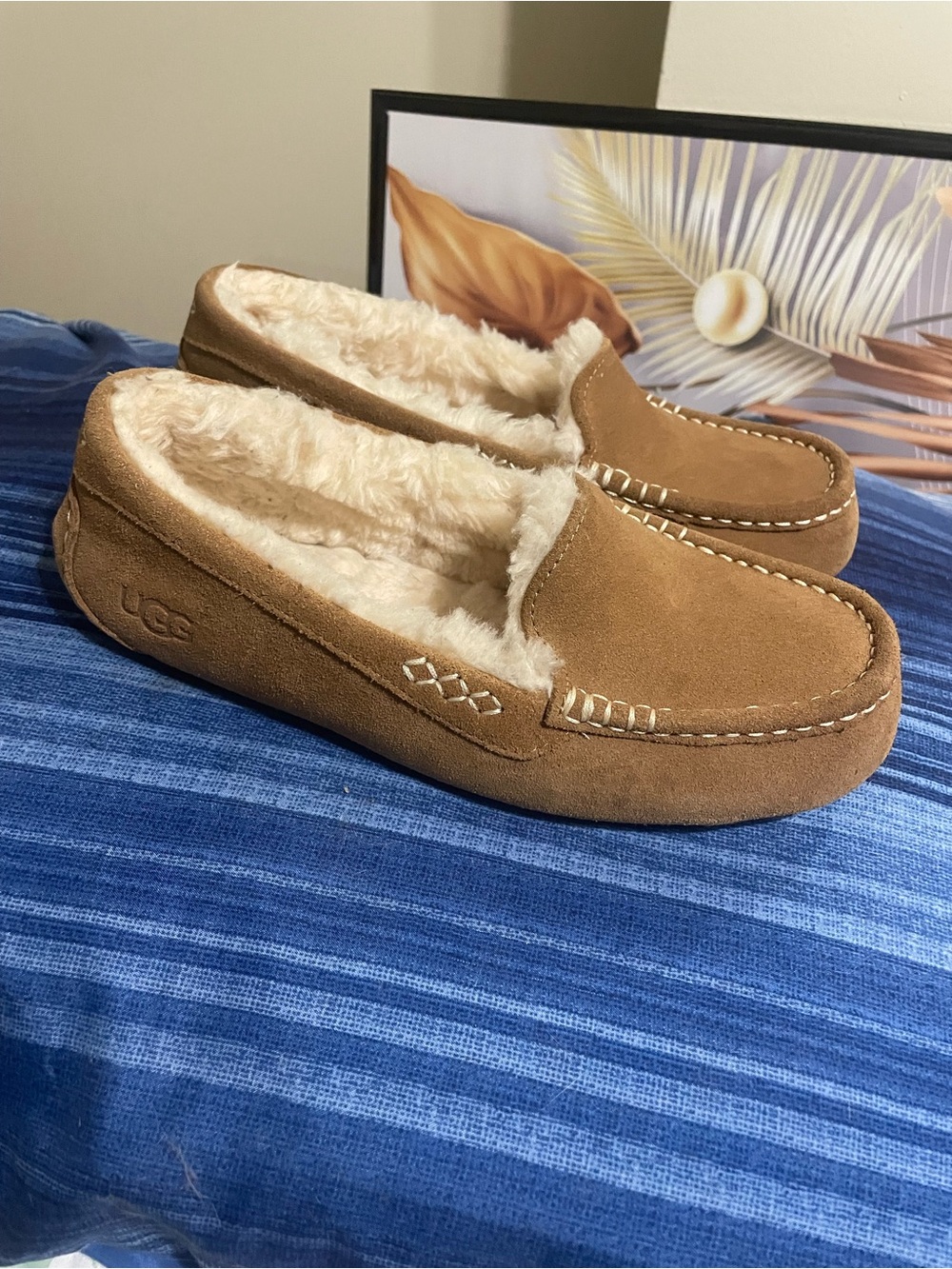 UGG Chestnut Suede Plush-Lined Slip-On Slippers